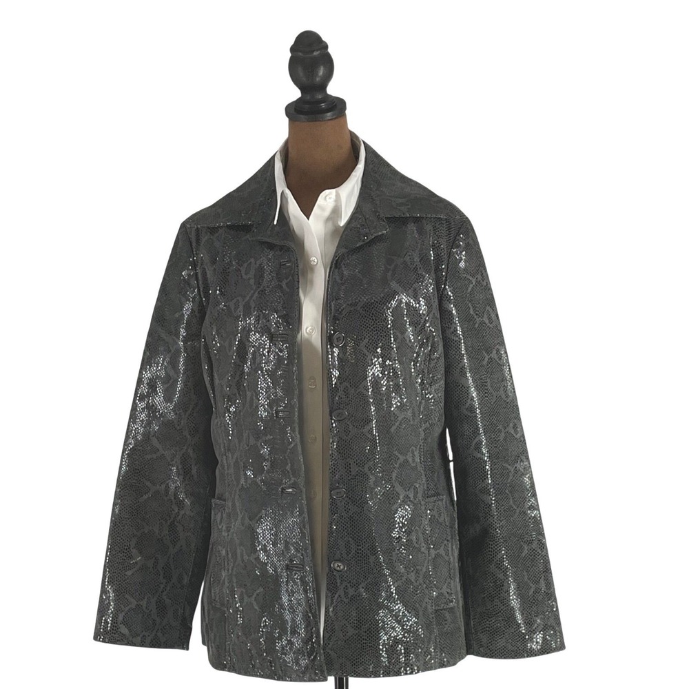 Isabella Werner Women's Snakeskin Leather Jacket Blazer Charcoal Gray Size L